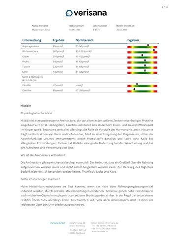 Aminosäure Test auf 18 Aminosäuren – Aminogramm inkl. essentielle Aminosäuren Leucin, Methionin, Phenylalanin, Threonin, Tryptophan, Valin