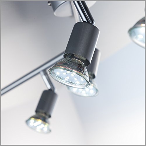 B.K.Licht – Deckenlampe – 1204x120 mm, Silber, LED, dreh- und schwenkbare Spotlampe, hohe Helligkeit, 6 flammig, inkl. Leuchtmittel