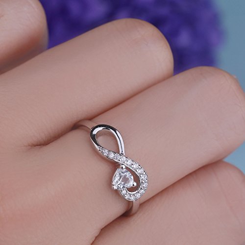 JO WISDOM Damen-Ring 925 Sterling Silber Infinity Unendlichkeit Geburtsstein Ring Herz schliff 3A Zirkonia,Schmuck für Frauen