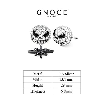 GNOCE"Jack Schädel" Charm Anhänger 925 Sterling Silber Bead Charms mit Zirkonia Charm Schmuck für alle Armbänder Halsketten Geschenke Bijouterie für Halloween Damen Mädchen Baby (3Ohrring)