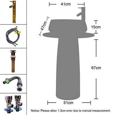 YRRA Waschbecken Keramik Standwaschbecken Waschtisch Säule, Dreidimensional handgeschnitzt Washbasin für drinnen und draußen, Antifouling Und Leicht Zu Reinigen,3 Piece Set,with Faucet