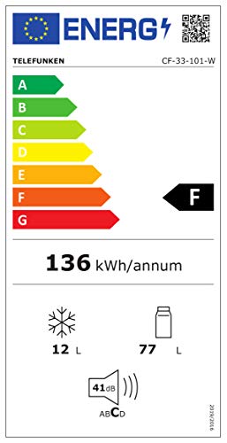 Telefunken CF-33-101-W Kühlschrank / 82,1 cm / 136 kWh/Jahr / 89 L Kühlteil/Türanschlag wechselbar/Höhenverstellbare Füße