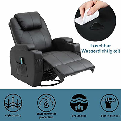 Fernsehsessel Relaxsessel Massagesessel mit Wärmefunktion und Vibration,Fernbedienung 360° Drehbar Black