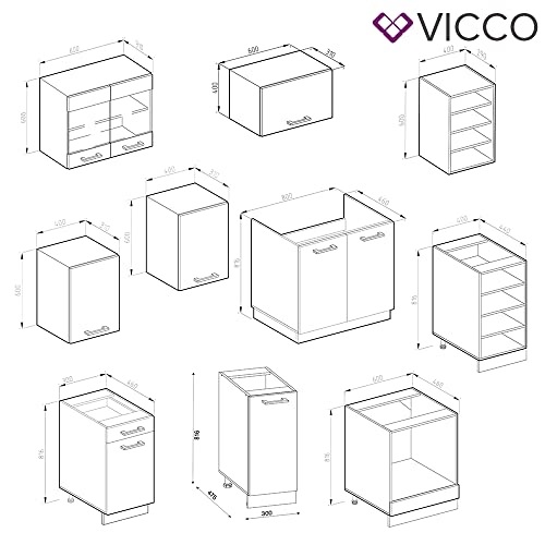 Vicco Küchenzeile Einbauküche Küchenschränke R-Line Eiche Küchenmöbel (Eiche-Anthrazit Hochglanz, 240 cm)