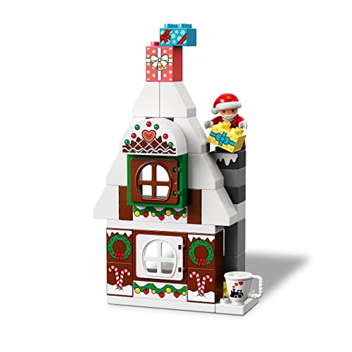 LEGO 10976 DUPLO Lebkuchenhaus mit Weihnachtsmann Figur, Weihnachtshaus-Spielzeug, Geschenk für Kleinkinder ab 2 Jahren, Bausteine, Lernspielzeug für Mädchen und Jungen