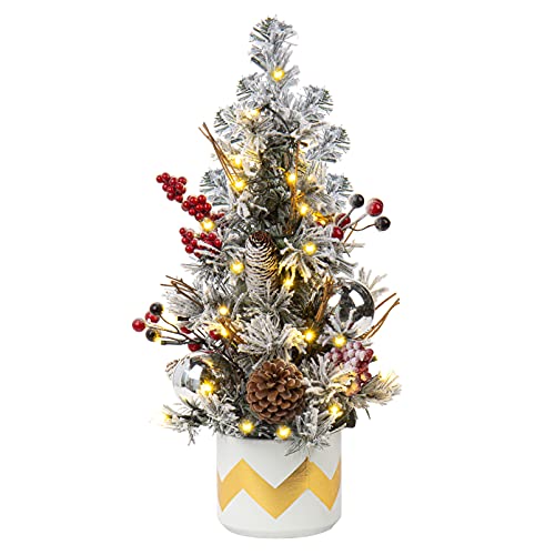 50 cm Weihnachtsbaum Künstlich Klein Deko Tannenbaum mit 20 LED Weihnachtsdeko, Mini-Weihnachtsbaum mit Ornamenten, Mini Weihnachtsbaum für Tisch