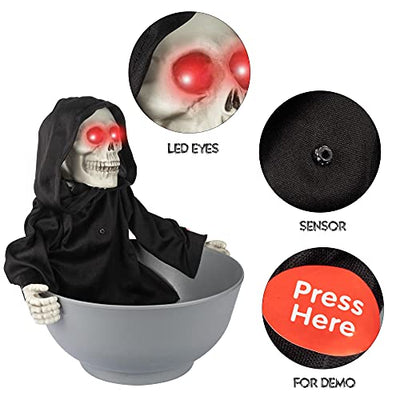 KI Store Halloween süßigkeiten Halter, Animiert Korb Skelettgeist Schale Hand, Candy Bowl Holder Eimer mit leuchtenden Augen für Spukhaus die gruseligste Dekoration zu Halloween