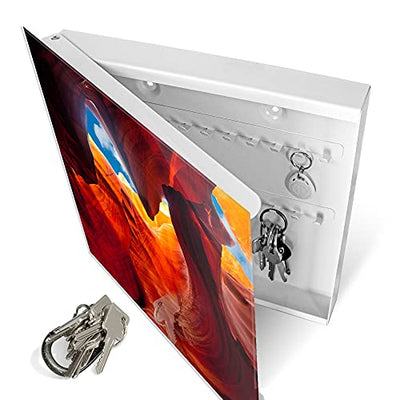 banjado® Großer Schlüsselkasten aus Glas - Schlüsselbox 30x30cm mit 50 Haken - Motiv Antelope Canyon 4 - Schlüsselschrank für Schlüsselaufbewahrung mit beschreibbarer Glastür als Magnettafel nutzbar