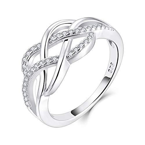 YL Keltischer Ring 925 Sterling Silber April Geburtsstein weißen Zirkonia Jubiläum Ewigkeit Unendlichkeit Keltischer Knotenring für Damen(Größe 52）