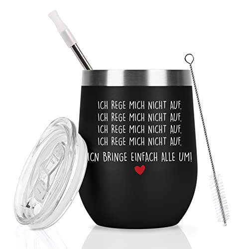 Livole Lustige Geschenke für Männer, Frauen, Kollegen, Weihnachtsgeschenke für Männer, Tasse mit Spruch Ich Rege Mich Nicht Auf, 350ml Thermobecher Kaffee to go, Vakuum Camping Becher mit Stroh, 12oz