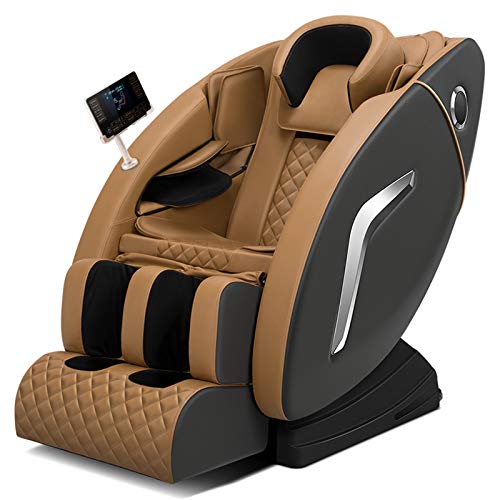 Lzour Ganzkörper-Recliner Shiatsu-Relax-Massagestuhl, Null-Gravity-Massage-Stuhl-Liegewinne eingebauter Bluetooth-Nacken-Schulter-Back-Taille Fußwalze-Niederrückenheizung,Gelb