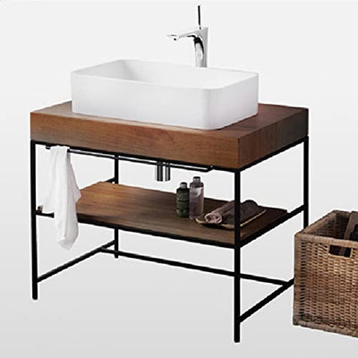 YRRA Badezimmerschränke landhausstil, Waschtisch Stehend mit Unterschrank, Industriestil Schmiedeeisen Badunterschrank 31,4 x 19,6 x 27,9 Zoll,Schwarz,Bathroom Home Set