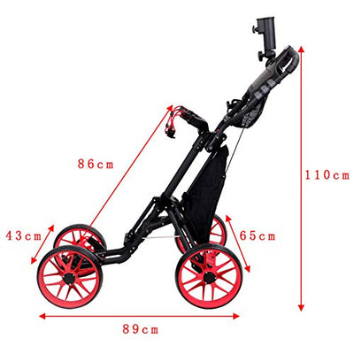 Golftrolley, Zieh-Golfcarts 4 Räder Push Pull, Golfwagen Mit Einstellbarem Griffwinkel, Zusammenklappbarer Leichter Golf Push Cart, Weihnachtsgeschenk