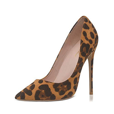 GENSHUO Stiletto Stiletto High Heels, 12CM/4.72IN Damen Pumps Spitz Party High Heels Sexy Basic Schuhe Damen Geschlossen Abendschuhe Lack/Wildleder ，Leopard Print Wildleder 41 EU(11 US)