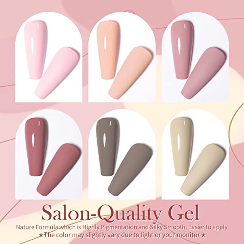 BORN PRETTY UV Nagellack Nudefarben Set, 6 Farbe 10ml Gel Nagellack Set Shellac Nagellack UV LED Nagellack Langlebig Gesund Soak Off Gel Nagellack Mit Hohlem Design