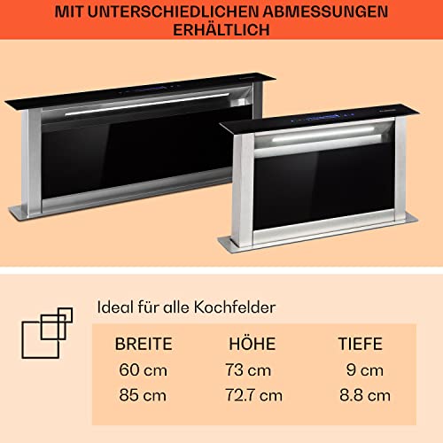 Klarstein Downdraft-Dunstabzugshaube, Versenkbare Abzugshaube, Leise Dunstabzugshauben mit Filter, Dunstabzugshaube 90cm, Umluft/Abluft Dunsthaube mit 10 Stufen, Dunstabzug 576 m³/h Luftstrom