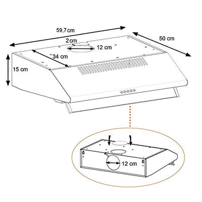 NEG Dunstabzugshaube NEG15-ATRB (schwarz) Edelstahl-Unterbau-Haube (Abluft/Umluft) und LED-Beleuchtung (60cm) Unterschrank- oder Wandanschluss