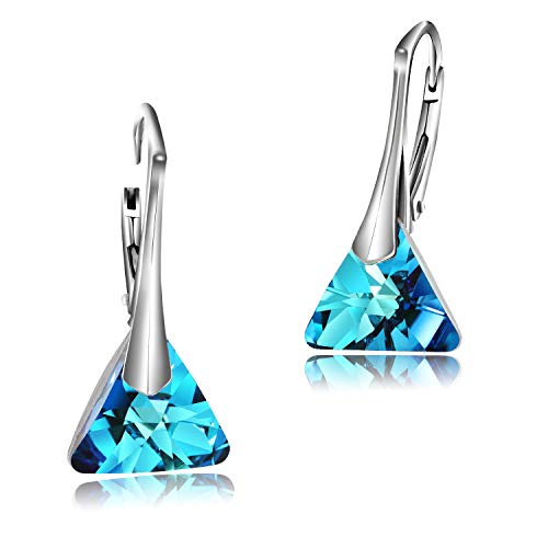 Chic Bijoux Tropfen Ohrringe für Frauen - Hergestellt aus 925er Sterling Silber und Original Kristallen für Empfindliche Ohren - Mehrfarbig, Geschenk für Mama und Hypoallergen (Blau)