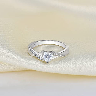 YL Verlobungsring Herz 925 Sterling Silber April Geburtsstein Weiß Zirkonia Kreuz Unendlichkeit Solitaire Ehering Ring für Braut Damen(Größe 58）