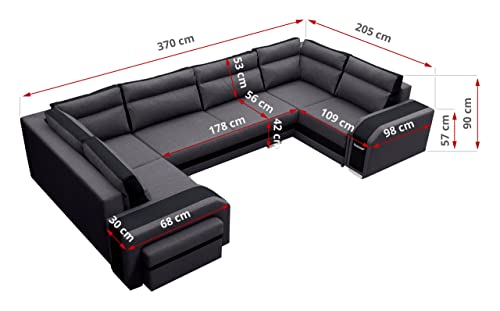 MKS MEBLE Ecksofa mit Hocker und Schuublade - U-Form Sofa Mit Schlaffunktion - Wohnlandschaft - Ausklappbar Bettsofa - Wohnzimmer U Couch - Polstersofa mit Bettkasten ASSAN U