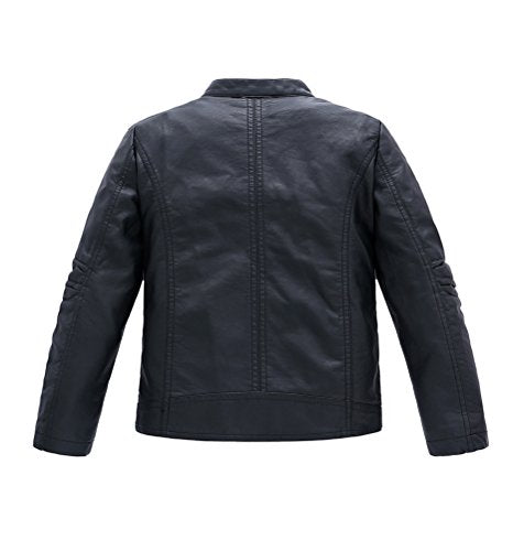 YoungSoul Jungen Bikerjacke aus Kunstleder Frühjahr & Herbst Kinder Kragen Motorrad Lederimitat Mantel Gesteppt Schwarz DE: 140 (Herstellergröße 140)