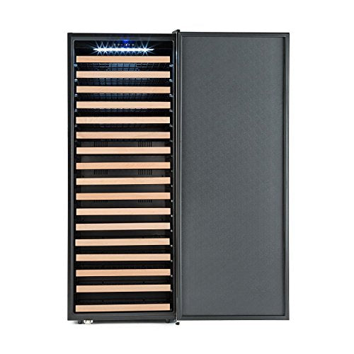 Klarstein Botella Cura - Weinkühlschrank, Getränkekühlschrank, 558 Liter, 224 Flaschen, 1 Kühlzone: 5-22 °C, 17 Holzeinschübe, LCD-Display, Touch-Bediensektion, freistehend, schwarz-silber