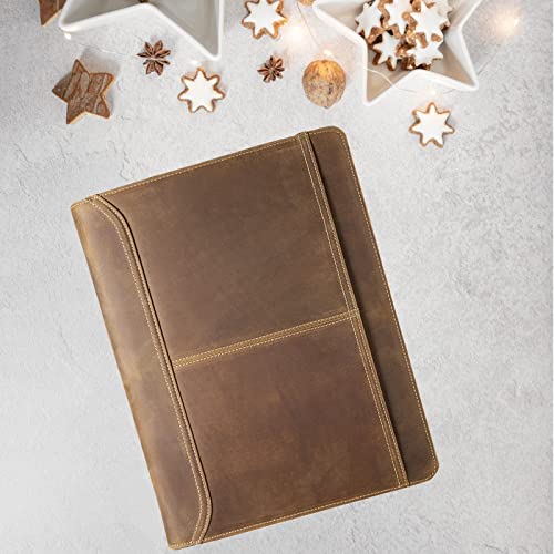 AZXCG Leder-Portfolio-Organizer-Ordner, Lebenslauf-Padfolio mit Reißverschluss für A4-Notebook, Tablet für iPad Pro 12.9 (2018 & 2020 & 2021), Büro/Weihnachtsgeschenke für Frauen/Männer