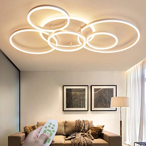 LED Modern Deckenleuchte Dimmbar Wohnzimmer Deckenlampe Creative Runden Deckenlicht Aluminium Acryl Lampenschirm Mit Fernbedienung 3000K-6500K Esstisch Halle Beleuchtung Innenleuchte,Weiß…