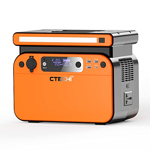 CTECHi Tragbare Powerstation 518Wh/500W, Solar Generator mit LiFe PO4 Batterie, Mobiler Stromspeicher 230V Universal Steckdose AC/DC/USB/USB-C für Camping Garten, Wohnmobil, Notstromaggregat-Orange