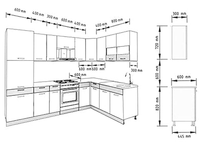 ALIDAM KüChenunterschrank Küche L-form Mit Hochschrank 180 X 290 Cm Küchenzeile Einbauküche KüChenblock