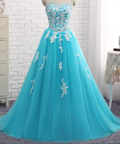 Zorayi Damen Elegante Spitze Tüll Ballkleid Brautkleider Lange Abendkleid Festkleider Marineblau Größe 32