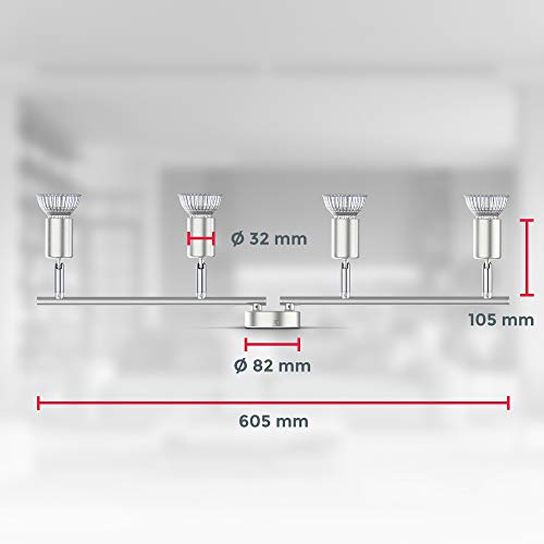 B.K.Licht – schwenkbare Deckenlampe – 605x105 mm, Matt-Nickel, drehbare Spotlampe, neutralweiße Lichtfarbe, 4 flammig, inkl. Leuchtmittel