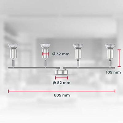 B.K.Licht – schwenkbare Deckenlampe – 605x105 mm, Matt-Nickel, drehbare Spotlampe, neutralweiße Lichtfarbe, 4 flammig, inkl. Leuchtmittel