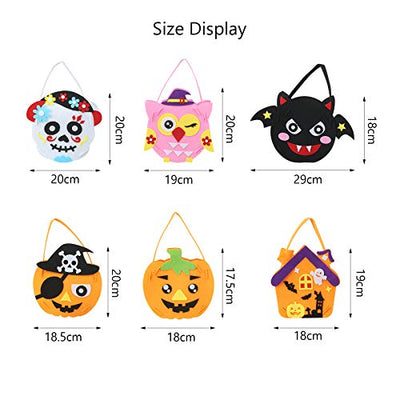 BELIOF 6 Pcs Halloween Taschen Süßes oder Saures Taschen Halloween Beutel für Süßigkeiten Kinder Halloween Korb Süßigkeiten Tüte Geschenktüten Kürbis Eule Fledermaus Schädel Element Trick or Treat Bag