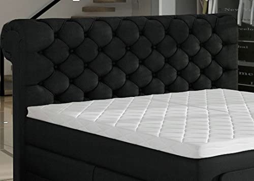 Manchester Boxspringbett elektrisch Schwarz Stoff 200 x 200 cm/LED-Fuß