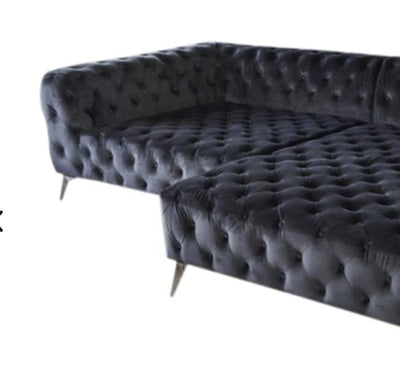 XXL Couch Federkern - KAWOLA Ecksofa Schwarz I Federkern Couch mit Recamiere rechts I Chesterfield Sofas mit Metallfüße (BxHxT) 279x71x190 I Chesterfield Ecksofa Couch I Eckcouch mit Federkern