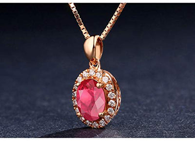 ANAZOZ Echtschmuck Halskette Damen 18 Karat / 750 Rosegold Oval 1.2Ct Rubin Rot Halskette mit Anhänger mit Diamant Schmuck für Frauen