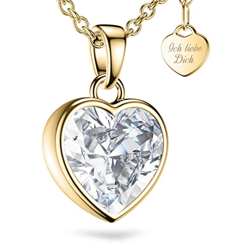 Amoonic Damen Herzkette *Affection* aus Silber 925 Gold vergoldet mit Zirkonia Herz-Anhänger I Eine Halskette zum Verlieben | Perfektes Liebesgeschenk