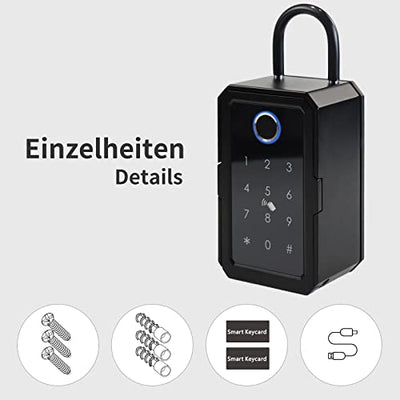 Schlüsselkasten mit Zahlencode, Teglu Schlüsseltresor für außen/innen Schlüsselsafe Fingerabdruck für Zuhause/Airbnb/Garage/Büro(Bluetooth)