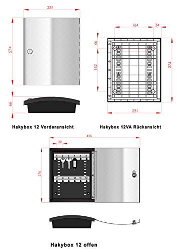 Haky Box Schlüsselkasten mit Edelstahlfronttür gebürstet - HakyBox - Key Box - Schlüsselbox - Schlüsselschrank für 12 Schlüsselanhänger (inkl.) - Made in Germany