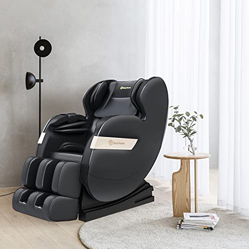 Real Relax Massagesessel, Zero-Gravity Massagesessel Ganzkörpermassage mit Wärmefunktion Bluetooth Airbags Fussrollen Massage Relaxsessel für Hause und Büro, Favor-03 Plus(Schwarz)