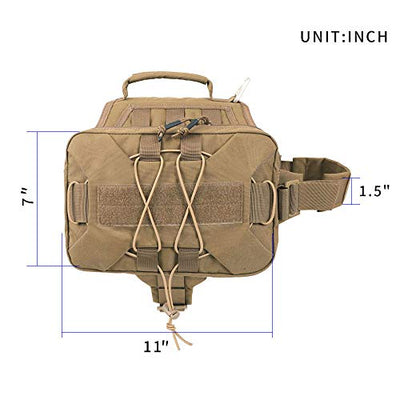 EXCELLENT ELITE SPANKER Service Jagd Hund Rucksack Rucksack Hundegeschirr Satteltasche Hunderucksack Einstellbar Molle Hund Rucksack für Mittelgroße Large Hunde(Braun)