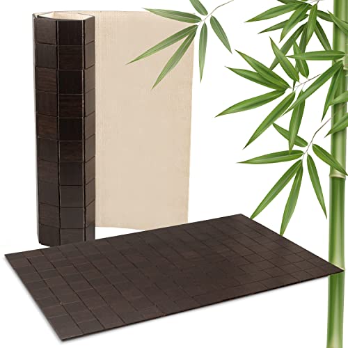 Rutschfeste Badematte aus Bambus von DE-COmmerce I Fussmatte Badteppich Bambusmatte Duschmatte Badezimmermatte Bamboo Badematte mit Anti-rutsch Rückseite I Badvorleger KARO Ebony 50 x 50 cm