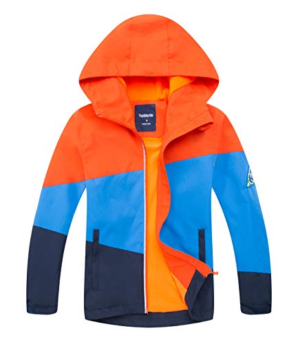 YOUNGSOUL Kinder Gefütterte Regenjacke Mädchen Outdoorjacke Übergangsjacke wasserdichte Winddichte Jacke mit Farbblock Orange DE: 110 (Herstellergröße 110)