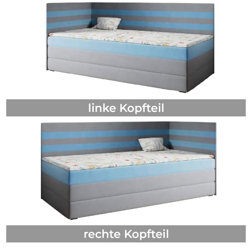 MKS MEBLE Kinderbett Polsterbett Mit Matratze MIKO3 - Jugendbett Mit Stauraum Boxspringbetten für Kinderzimmer, Jugendzimmer - 90x200 Grau und Gelb