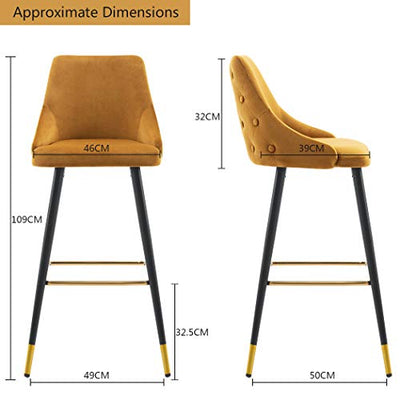 Duhome 2X Barhocker Barstuhl aus Stoff Samt Gestell aus Metall Tresenhocker Bar Sessel gut gepolstert mit Lehne Farbauswahl 5170G, Farbe:Gelb, Material:Samt