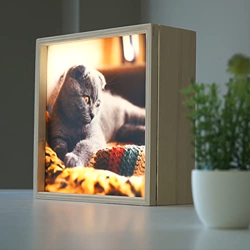 Echtglasbild personalisieren – Foto + Text selbst gestalten | bruchsicheres Glas in brillanter Fotoqualität | Fotogeschenk Sunnywall® + Geschenkkarte mit LED Leuchtbox, 20 cm x 20 cm