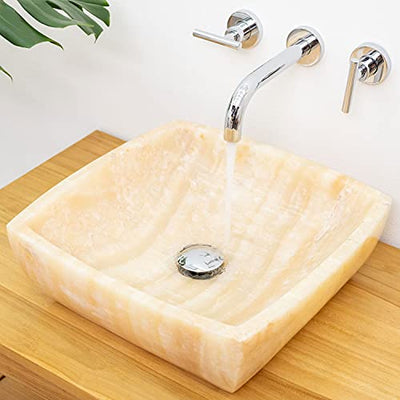 wohnfreuden Marmor Waschbecken MARA 40 cm Creme Handwaschbecken rechteckig gehämmert