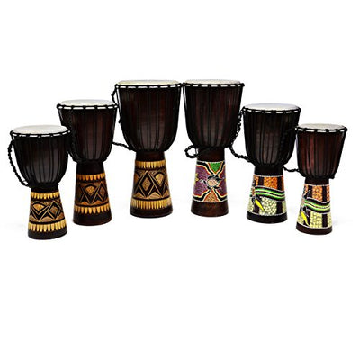 50 cm Djembe Trommel Buschtrommel Afrika-Style geschnitzt Handarbeit exotische Motive Schnüre Knoten Ziegenfell schwarz braun