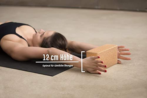 Yoga Block 2er Set Kork - EXTRA Yoga HEFT im Set - 100% Natur Hatha Klotz Nachhaltig - Ideal auch für Anfänger, Meditation Pilates, Training Zubehör Fitness Regeneration, Hilfsmittel Zwei Blöcke 75 mm